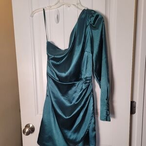 Elegant Teal One-Shoulder Dress by Lena. Size Medium